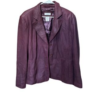 Covington Leather Jacket Xtra Large Burgundy Three Button Blazer